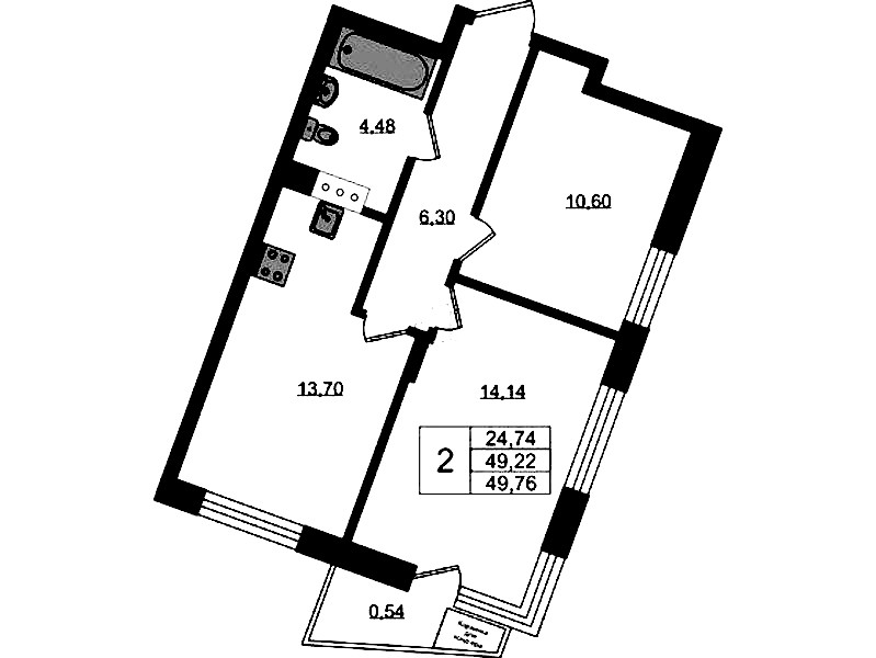 2-комнатная квартира 49.76 м², 6/11 эт., ЖК «VEREN NORT Сертолово»